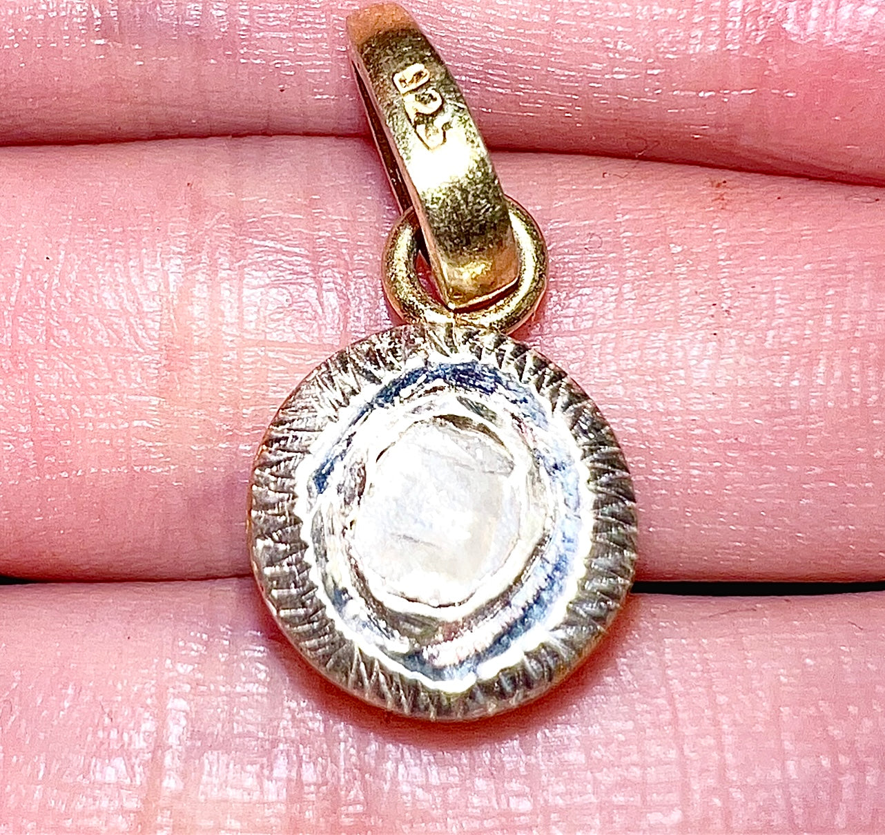 Natural 1 Ct Rose Cut Diamond & Yellow Gold- Colored Sterling Silver 925 Pendant