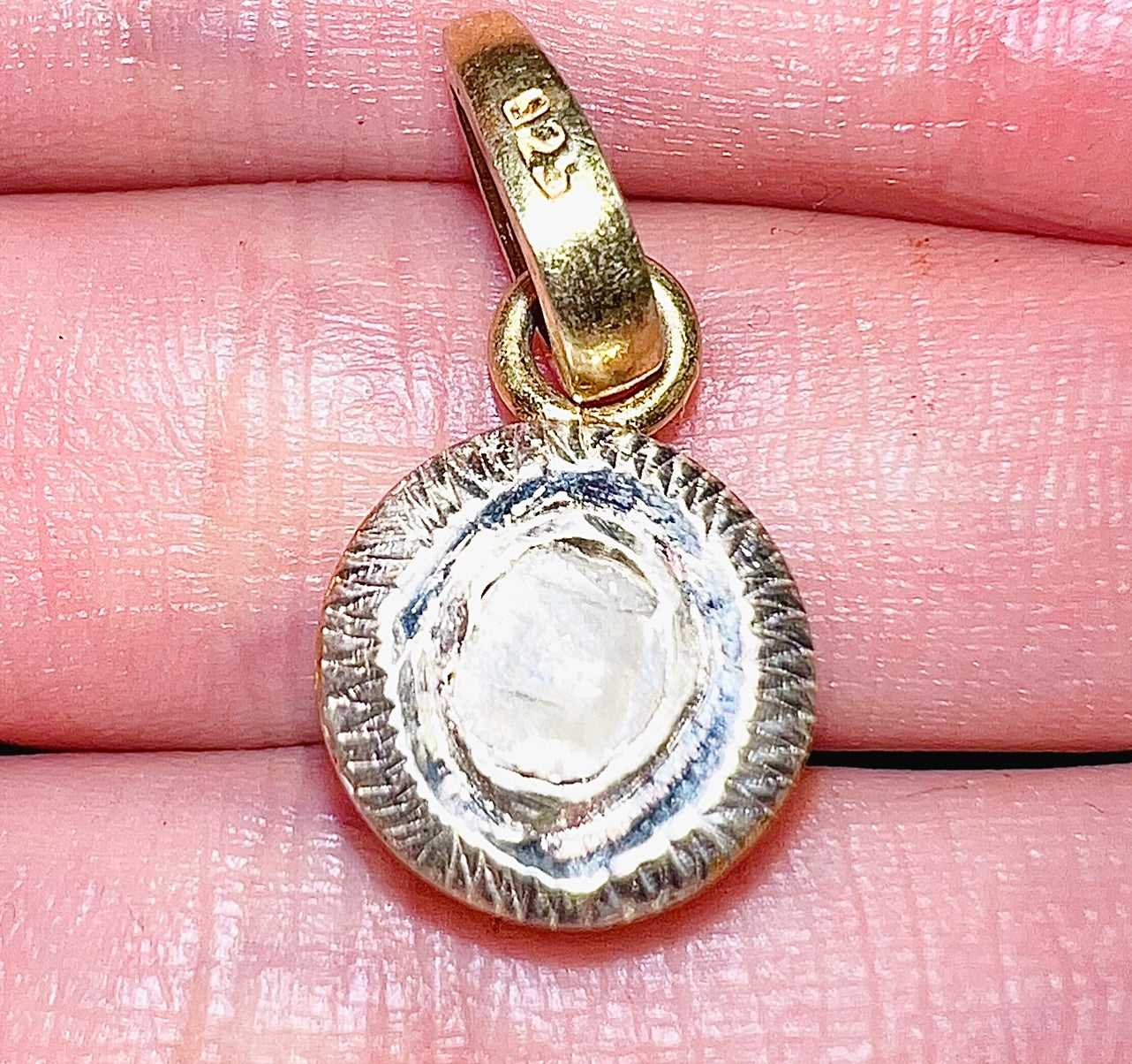 Natural 1 Ct Rose Cut Diamond & Yellow Gold- Colored Sterling Silver 925 Pendant