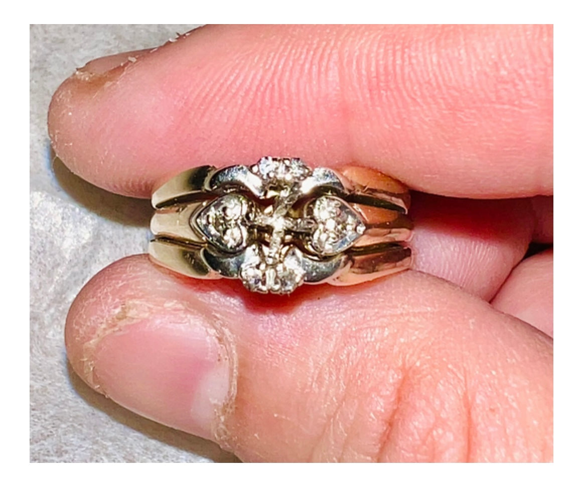 Vintage 14k Plumb Gold & 0.25 CTW Natural Diamond 3 Ring Engagement Set